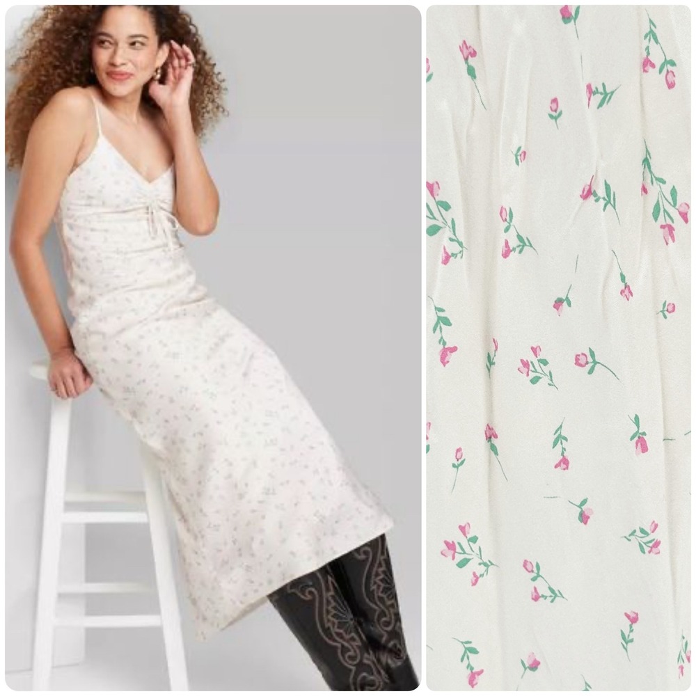 Wild Fable Cottagecore Coquette Fairy Ditsy Floral Ruched Front Maxi Slip Dress